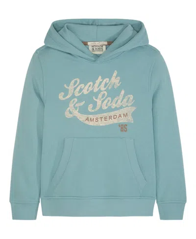 Scotch & Soda Kids' Big Boys Graphic Fleece Hoodie In Bay Blue
