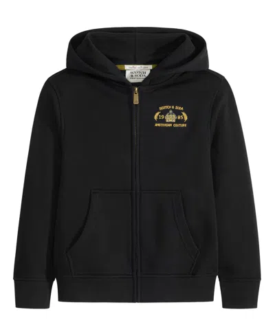 Scotch & Soda Kids' Big Boys Graphic Fleece Zip Up Hoodie In Black