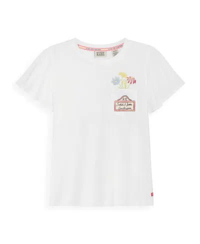 Scotch & Soda Kids' Big Girls Denim Group Stretch T-shirt In White