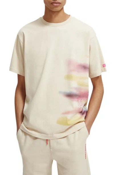 Scotch & Soda Blurred Landscape Artwork T-shirt In Medium Beige