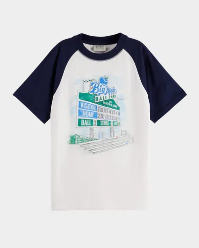 Scotch & Soda Kids' Boy's Artwork Graphic Organic Cotton Tee In Navy/white