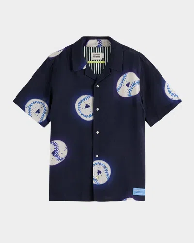 SCOTCH & SODA BOY'S BASEBALL-PRINT BUTTON-FRONT SHIRT