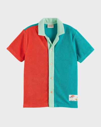 Scotch & Soda Kids' Boy's Colorblock Toweling Shirt In Multi