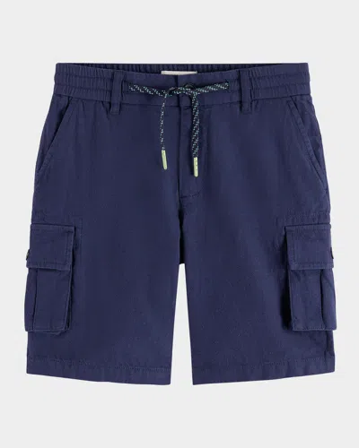 Scotch & Soda Kids' Boy's Garment-dyed Linen-blend Shorts In Blue