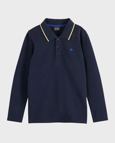 Scotch & Soda Kids' Boy's Logo Embroidered Polo Shirt In Night