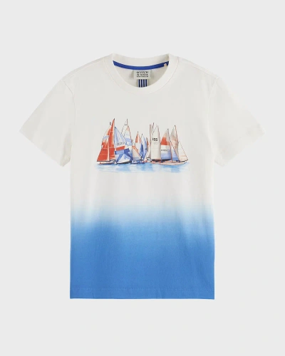 Scotch & Soda Kids' Boy's Relaxed Fit Artwork Dip-dyed T-shirt In Off White