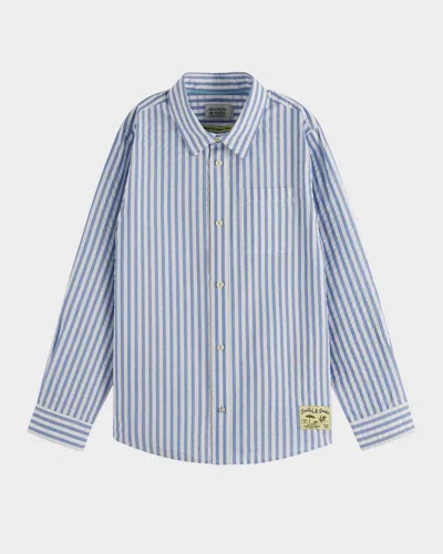 Scotch & Soda Kids' Boy's Striped Seersucker Long-sleeve Shirt In Blue