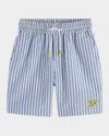 Scotch & Soda Boy's Striped Seersucker Textured Shorts In Sky Blue  White Stripe