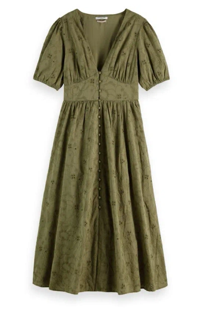 Scotch & Soda Broderie Anglaise Button Front Dress In Washed Military
