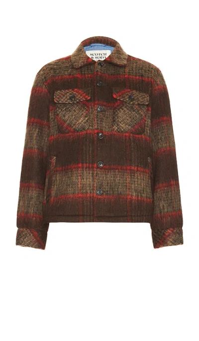 Scotch & Soda Brushed Wool Blend Overshirt In Brown