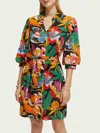 Scotch & Soda Cassie Linen Blend Dress In Floral In Purple