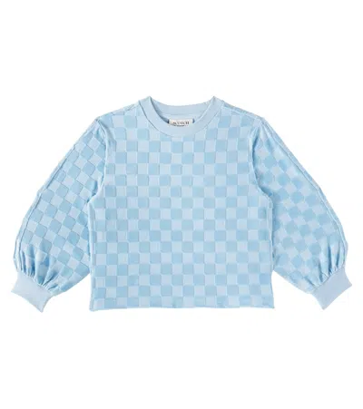 Scotch & Soda Kids' Checked Cotton-blend Fleece Sweatshirt In Pacific Blue