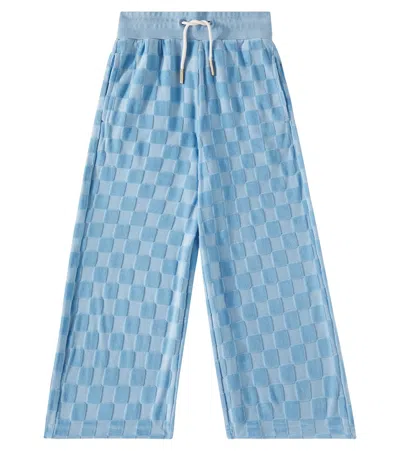 Scotch & Soda Kids' Checked Cotton-blend Velour Sweatpants In Pacific Blue