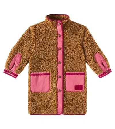 Scotch & Soda Kids' Colourblocked Teddy Jacket In Brown