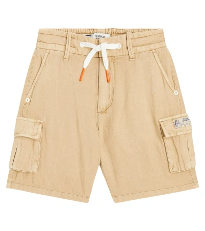 Scotch & Soda Kids' Cotton And Linen Cargo Shorts In Brown