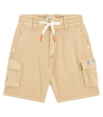 Scotch & Soda Kids' 棉质与亚麻工装短裤 In Brown