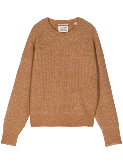 Scotch & Soda Crew Neck Sweater In Brown