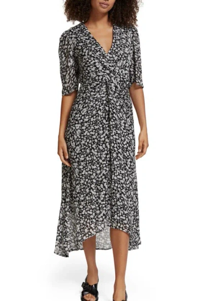 Scotch & Soda Drape Knot Tiered Midi Dress In Anchor Floral