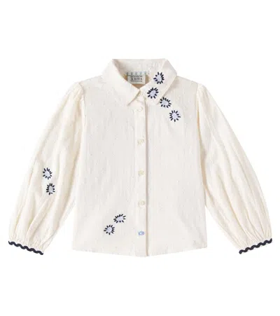 Scotch & Soda Kids' Embroidered Cotton Shirt In Neutrals