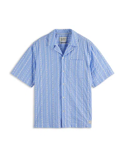 Scotch & Soda Embroidered Relaxed Fit Striped Shirt In Sky Blue