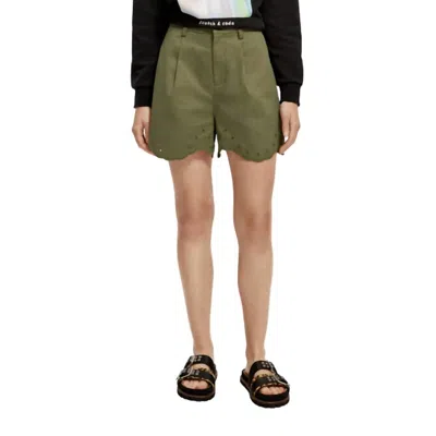 Scotch & Soda Embroidered Shorts In Olive In Green