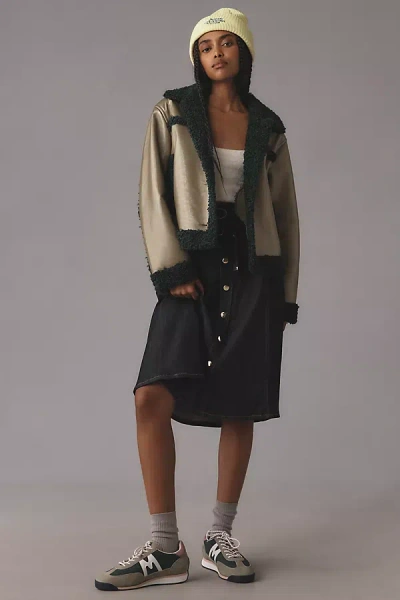 Scotch & Soda Faux-shearling Vinyl Aviator Jacket In Mint