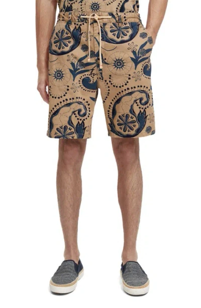 Scotch & Soda Fave Stretch Cotton Twill Shorts In Brown