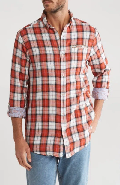 Scotch & Soda Flannel Check Button Down Shirt In Medium Red