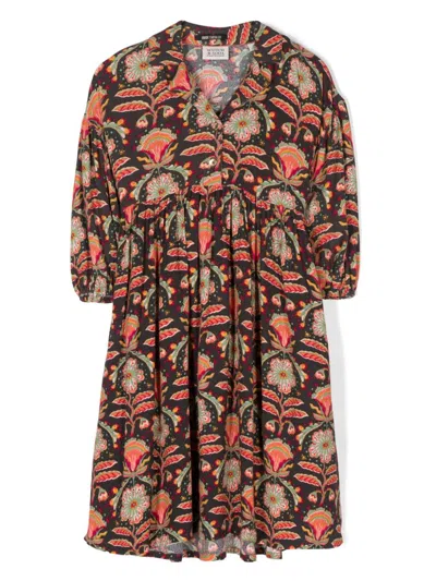 Scotch & Soda Kids' Floral-print Dress In Black