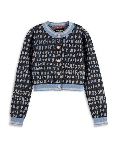 Scotch & Soda Girls' Slim Fit Cropped Jacquard Button Cardigan - Little Kid, Big Kid