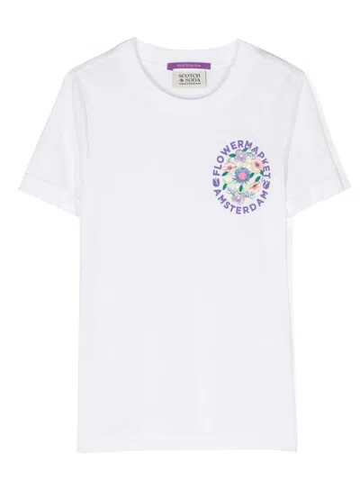 Scotch & Soda Kids' Graphic-print Cotton T-shirt In White