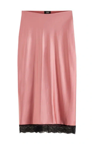 Scotch & Soda High Waist Lace Trim Satin Skirt In Pink