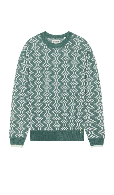 Scotch & Soda Jacquard Regular Fit Crewneck Jumper In Pitch Green