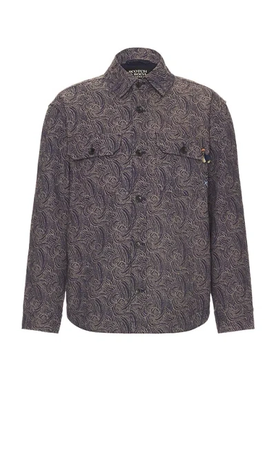 Scotch & Soda Jacquard Wool Blend Overshirt In Night Logo Wave