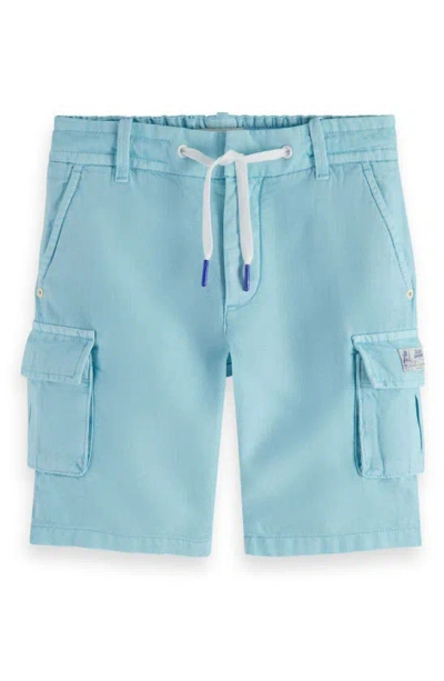 Scotch & Soda Kids' Garment Dyed Linen Blend Bermuda Shorts In Blue Lagoon