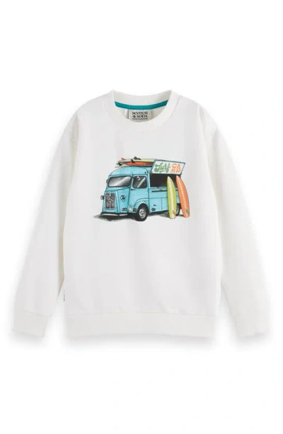 Scotch & Soda Kids' Surf Bus Cotton Graphic Sweatshirt In 0001 Off White
