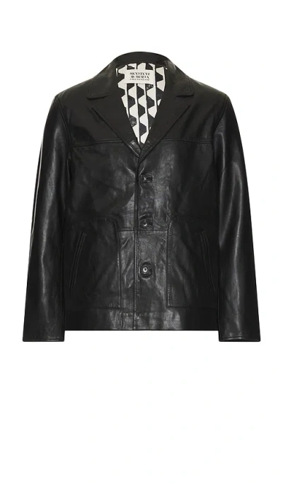 Scotch & Soda Leather Blazer Jacket In Black