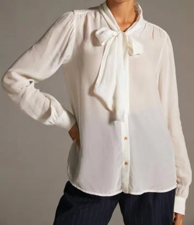 Scotch & Soda Lightweight Shirt With Ribbon Collar In White In Beige