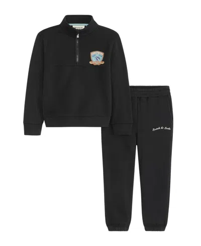 Scotch & Soda Kids' Little Boys Quarter Zip Fleece Pullover Sweatshirt And Jogger, 2-piece Set In Black
