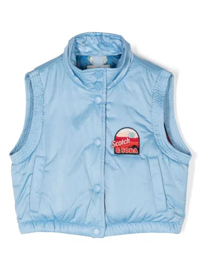 Scotch & Soda Kids' Logo-patch Puffer Gilet In Blue