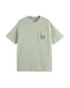 Scotch & Soda Logo Pocket Tee In Pistachio Stripe