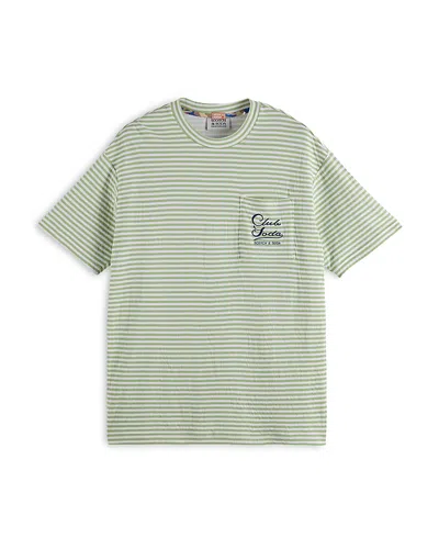 Scotch & Soda Logo Pocket Tee In Pistachio Stripe