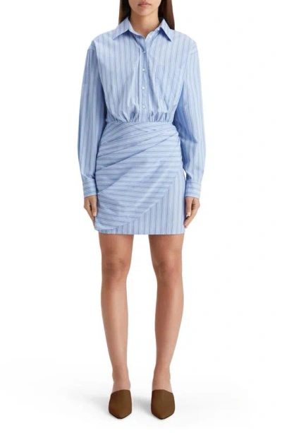 Scotch & Soda Long Sleeve Poplin Faux Wrap Shirtdress In Mystic Blue Stripe