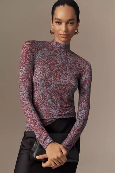 Scotch & Soda Long-sleeve Turtleneck Printed Top In Blue