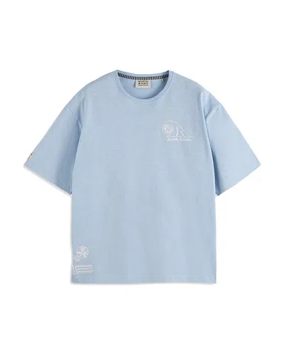 Scotch & Soda Loose Fit Slub Embroidery Tee In Sky Blue