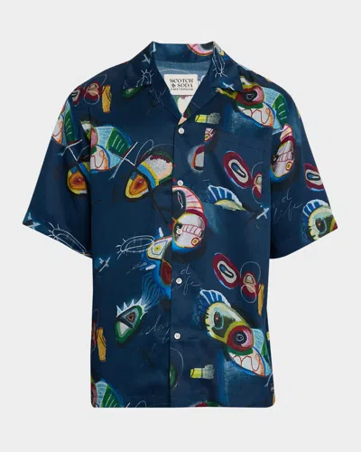 SCOTCH & SODA MEN'S ABSTRACT ISLAND CAMP SHIRT