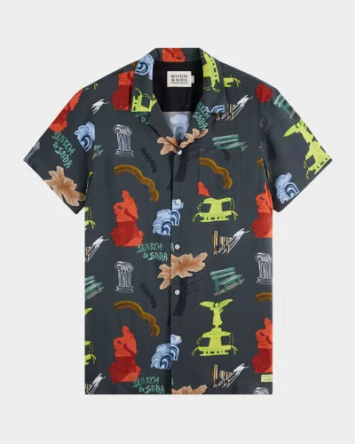 Scotch & Soda Men's Allover-print Camp Shirt In Multi