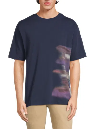 Scotch & Soda Men's Blurred Landsacape Crewneck T Shirt In Steel