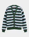 Scotch & Soda Men's Loose-fit Crocheted Stripe Cardigan In Sage Green Multi Stripe