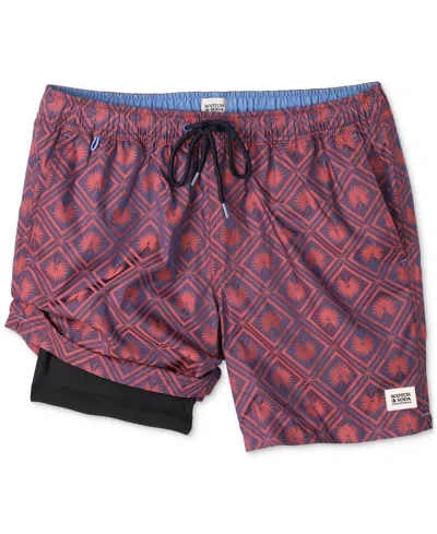 SCOTCH & SODA MEN'S DIAMOND-PATTERN SWIM TRUNKS